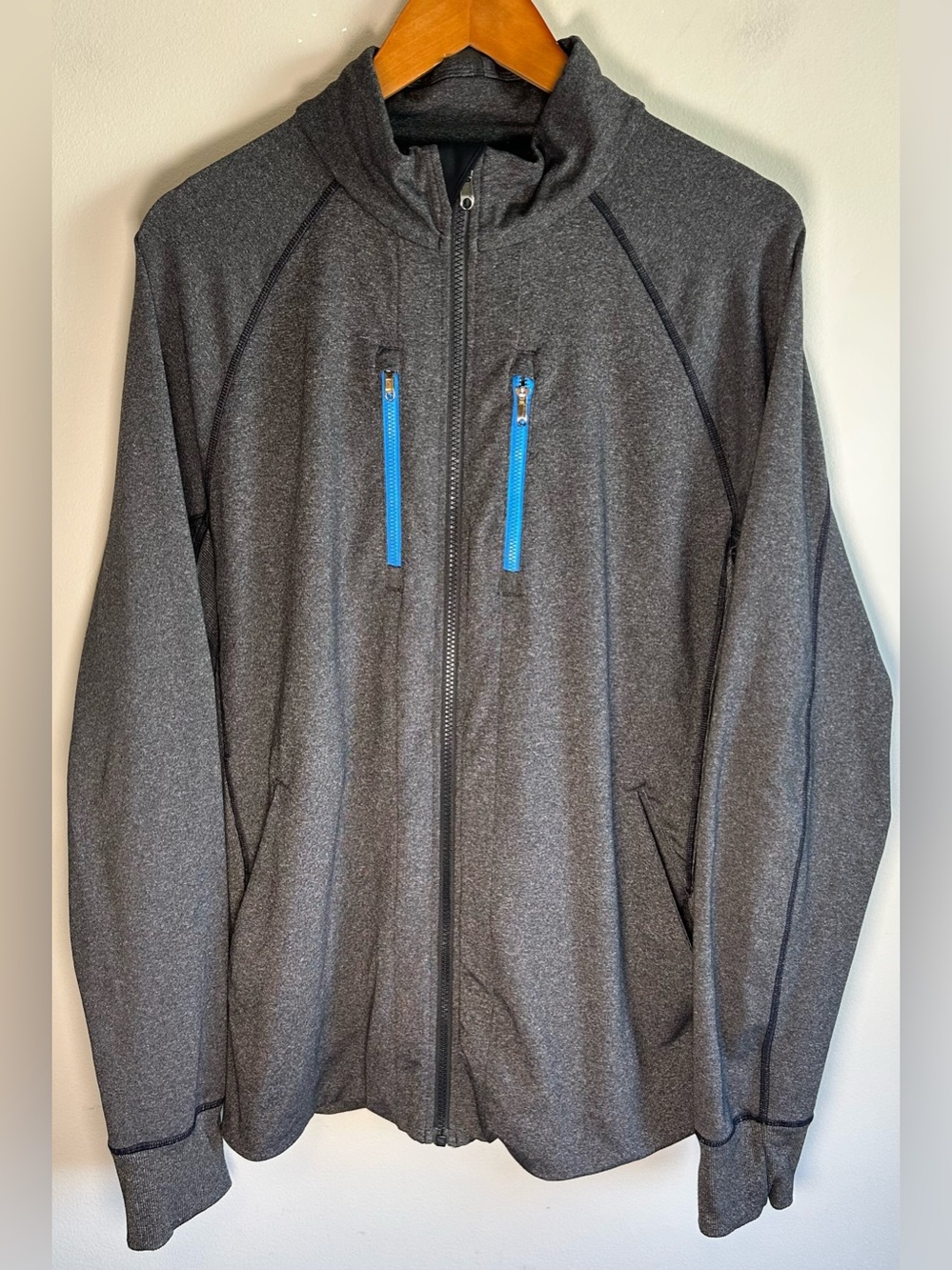 Lululemon Post Game Full Zip Track Jacket Sweater Mens XL Gray Blue Pockets EUC